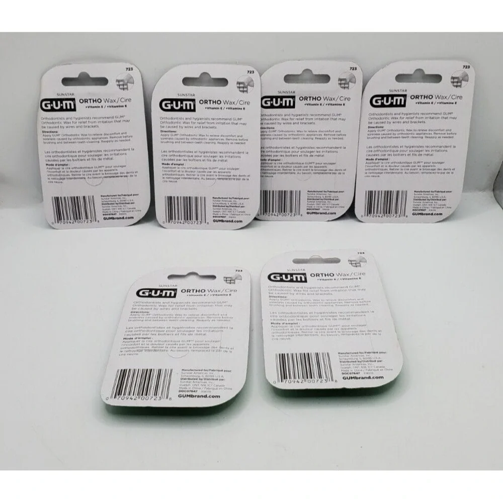 Lot of 6 Sunstar G.U.M. ORTHO Wax + Vitamin E Pre-Cut, Irritation Relief, #723